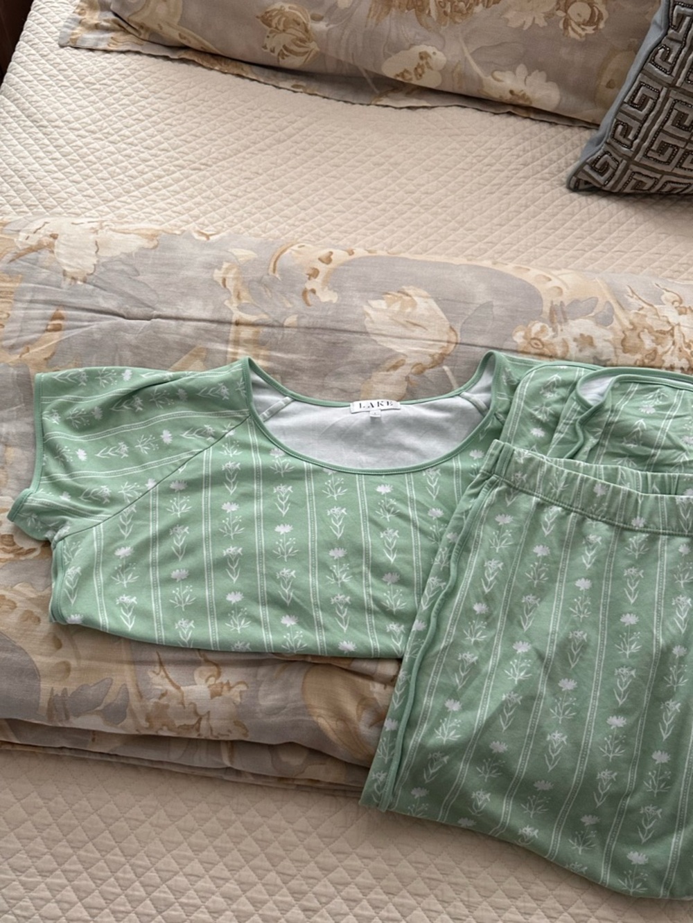 LAKE Sage Green Floral Stripe Pajama Set